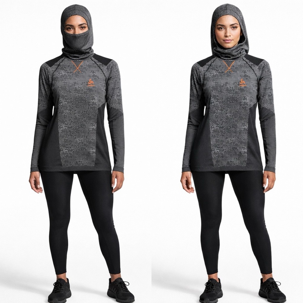 Odlo Womens Performance Warm Balaclava Baselayer Top M Gray Thermal Athletic‎